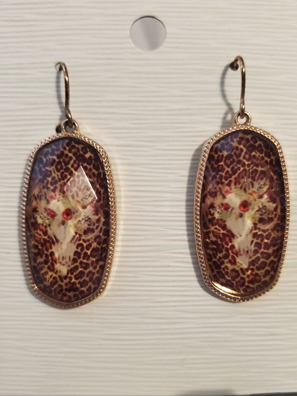 Leopard Print Dangle Earrings with Floral Skull Motif